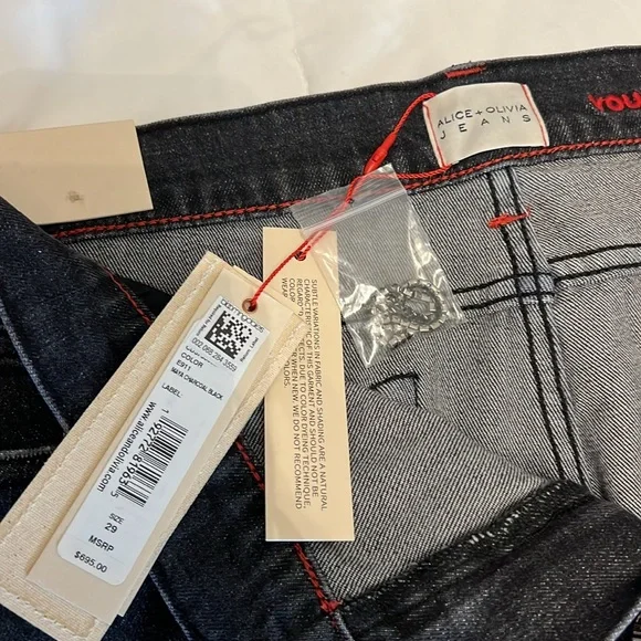 Alice & Olivia black boyfriend jeans new with tags Fringe  rhinestone size29 - Picture 4 of 12